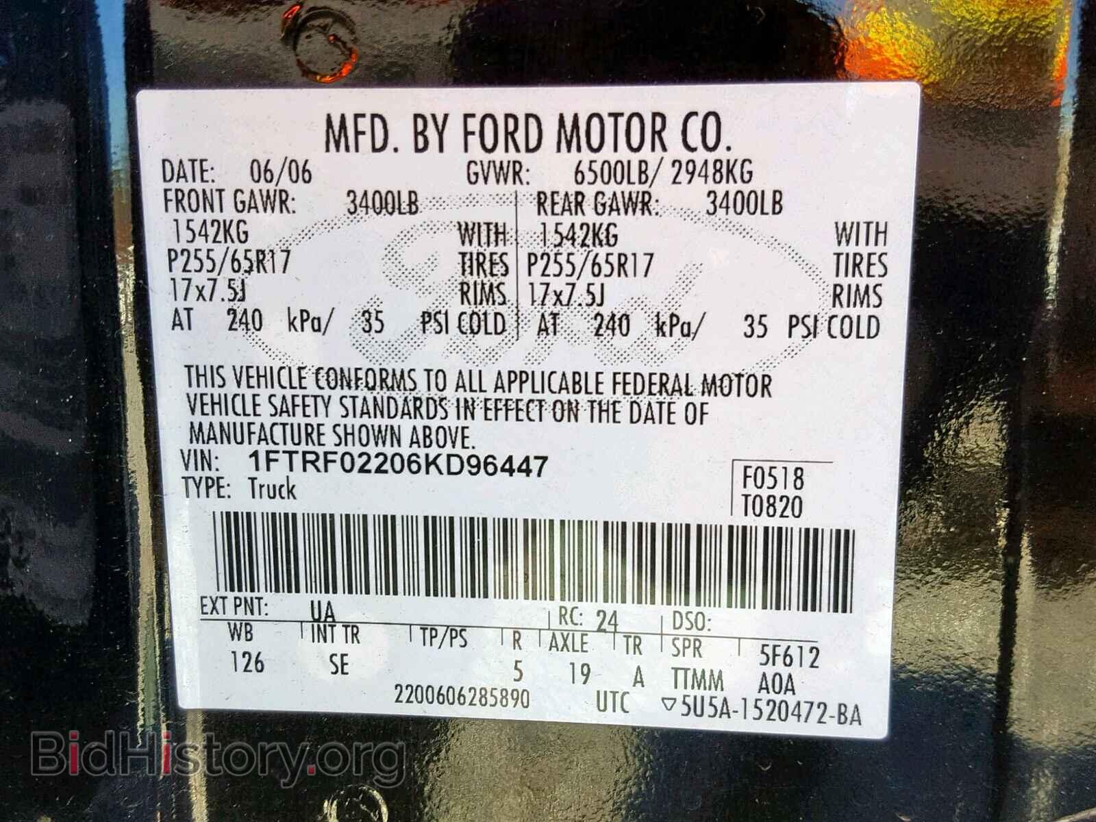 2006 FORD F150 - VIN: 1FTRF02206KD96447 - Фото 10