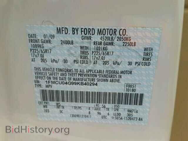 2009 FORD ESCAPE - VIN: 1FMCU04G99KB40294 - Фото 10