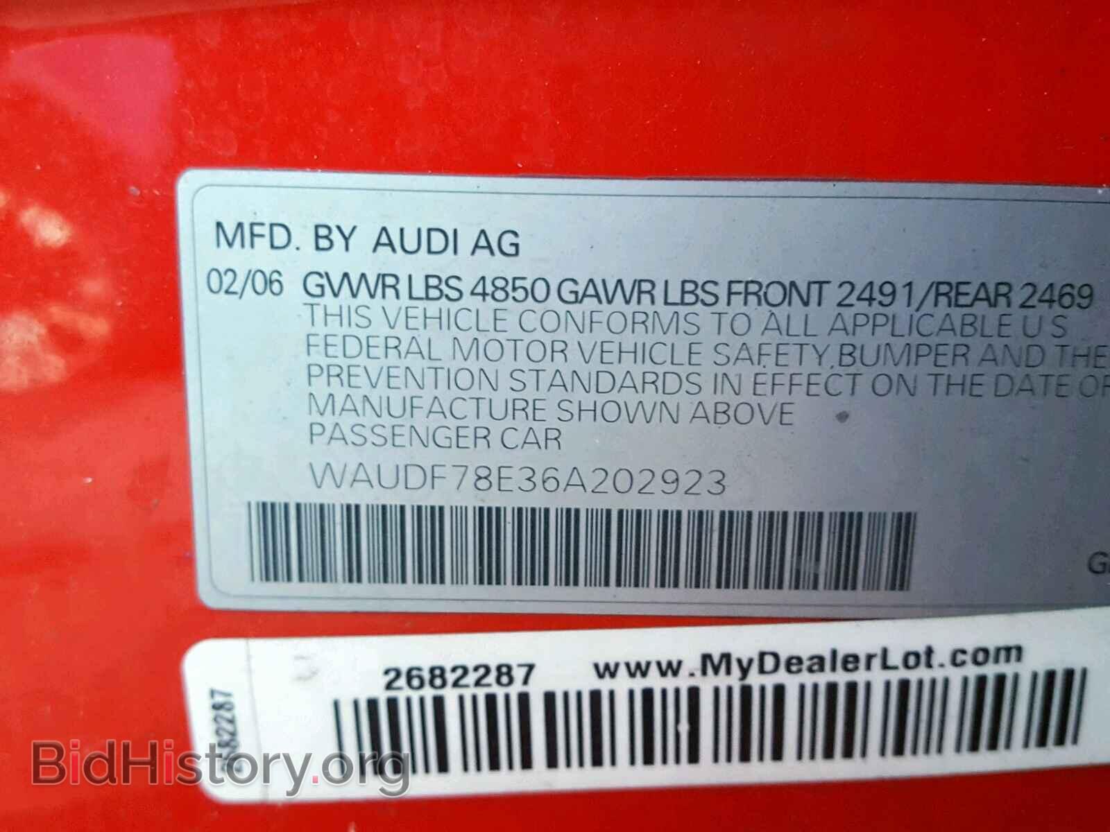 2006 AUDI A4 - VIN: WAUDF78E36A202923 - Фото 10