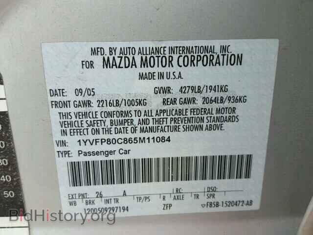 2006 MAZDA 6 - VIN: 1YVFP80C865M11084 - Photo 10