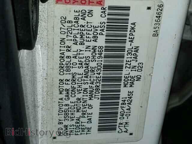 2003 TOYOTA COROLLA - VIN: JTDBR32E430019468 - Фото 10
