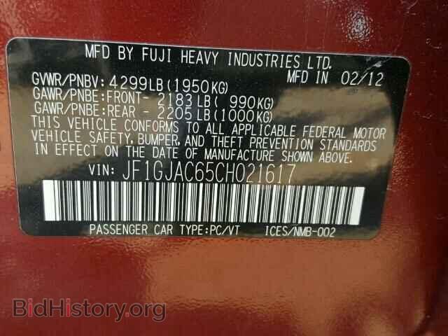 2012 SUBARU IMPREZA - VIN: JF1GJAC65CH021617 - Фото 10