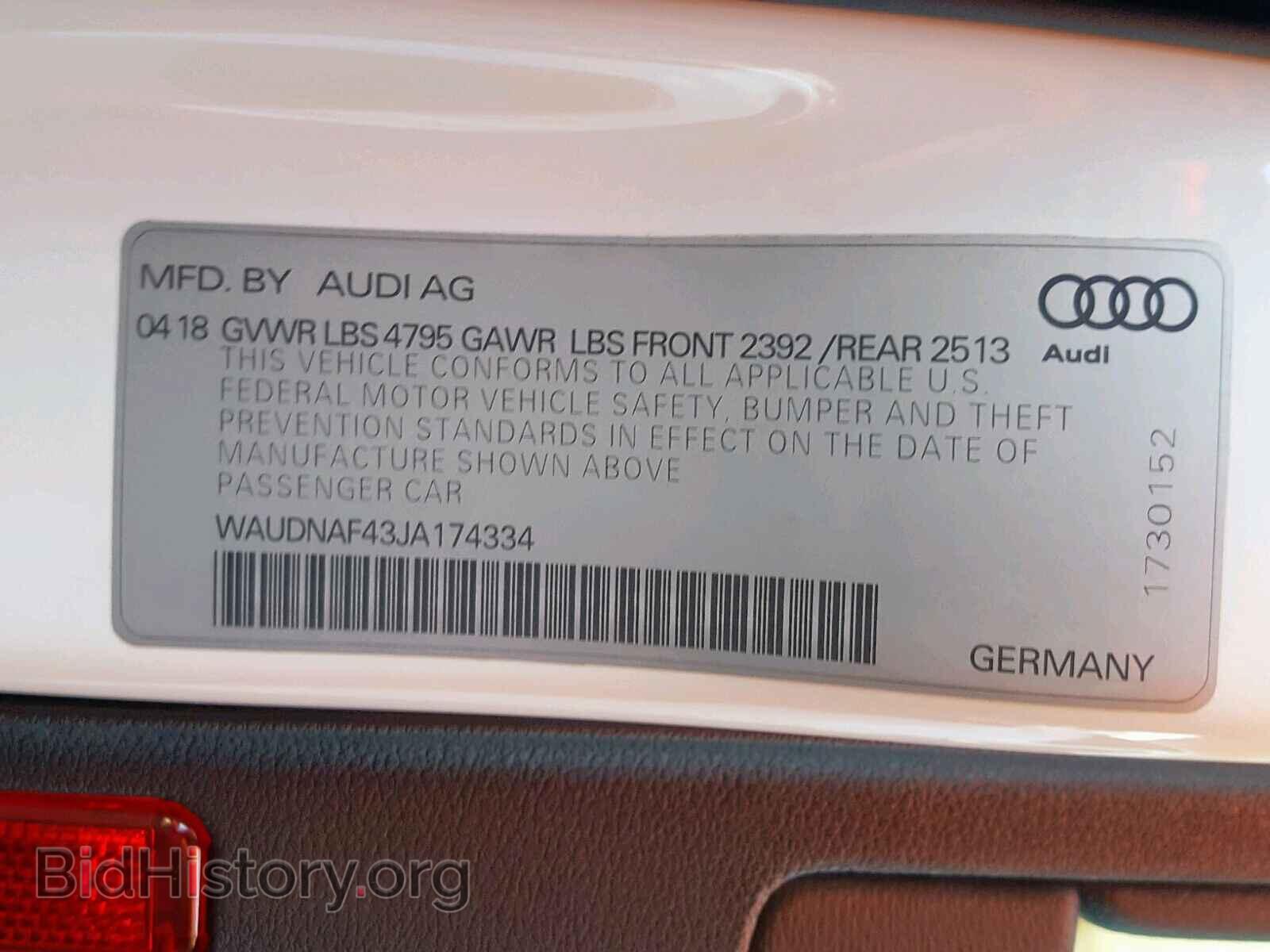 2018 AUDI A4 - VIN: WAUDNAF43JA174334 - Photo 10