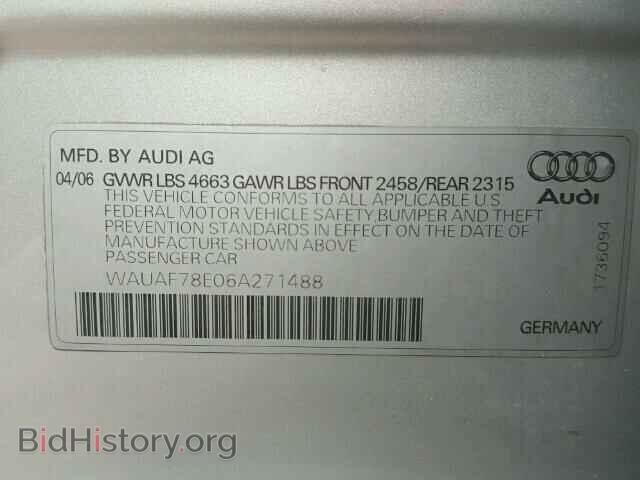 2006 AUDI A4 - VIN: WAUAF78E06A271488 - Фото 10