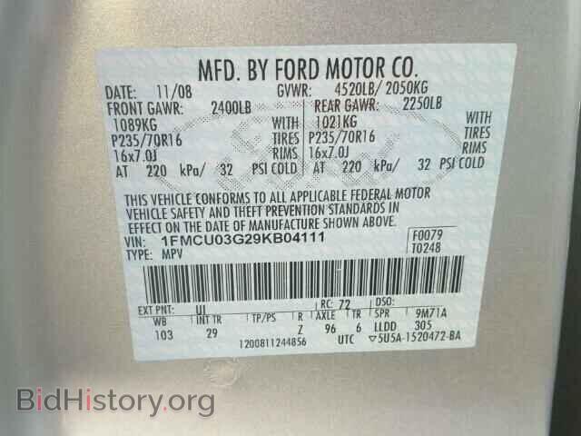 2009 FORD ESCAPE - VIN: 1FMCU03G29KB04111 - Фото 10