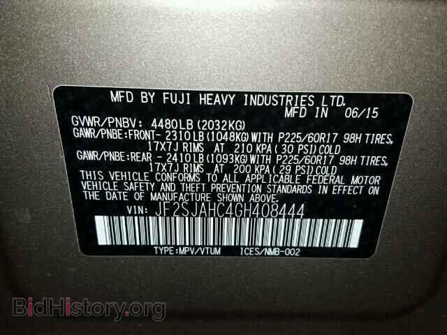 2016 SUBARU FORESTER - VIN: JF2SJAHC4GH408444 - Фото 10