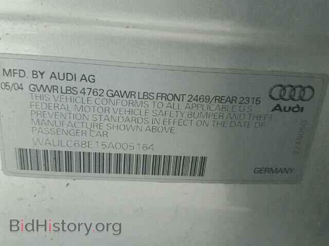 2005 AUDI A4 - VIN: WAULC68E15A005164 - Фото 10