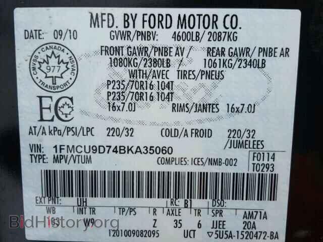 2011 FORD ESCAPE - VIN: 1FMCU9D74BKA35060 - Фото 10