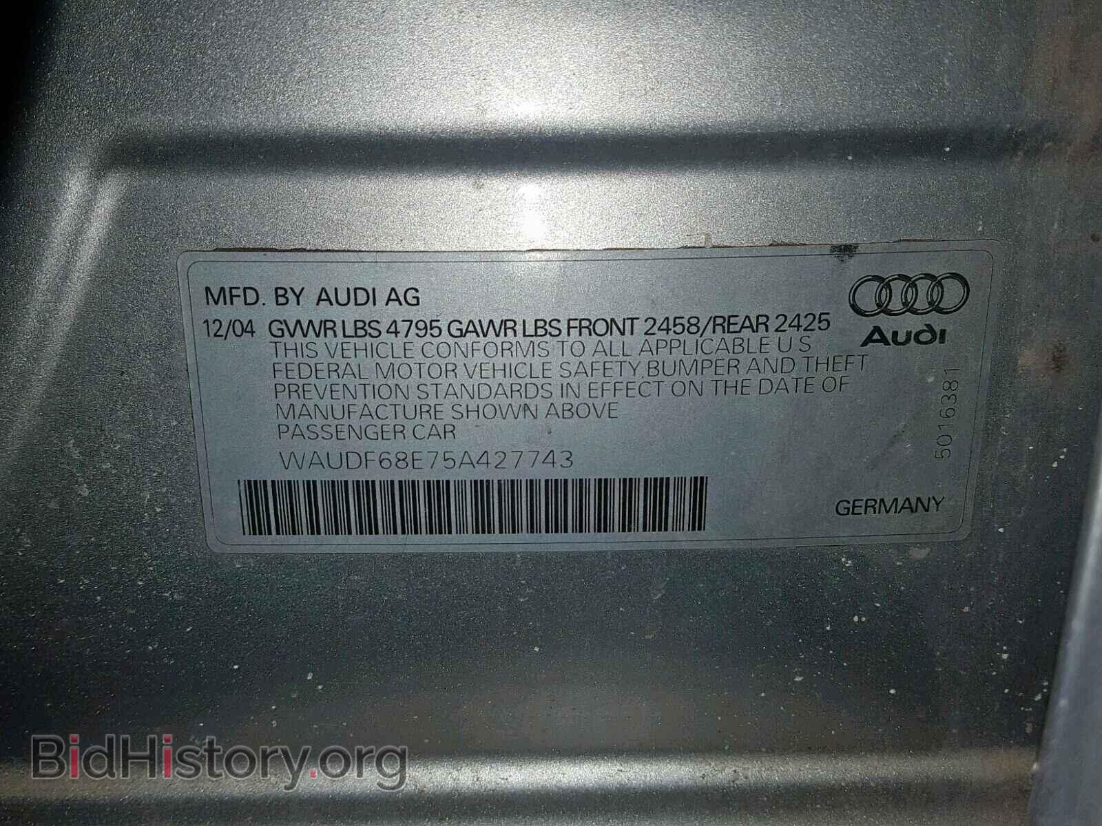 2005 AUDI A4 - VIN: WAUDF68E75A427743 - Фото 10