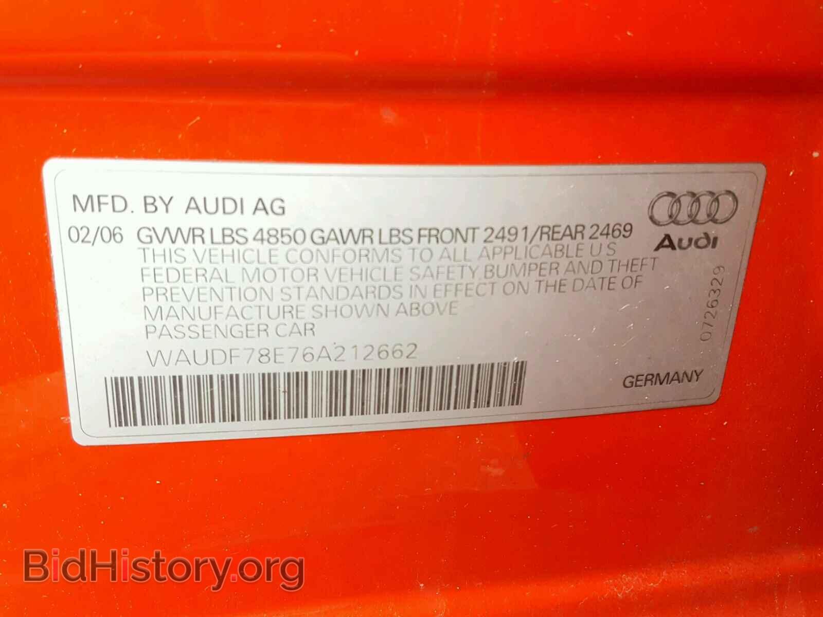 2006 AUDI A4 - VIN: WAUDF78E76A212662 - Фото 10