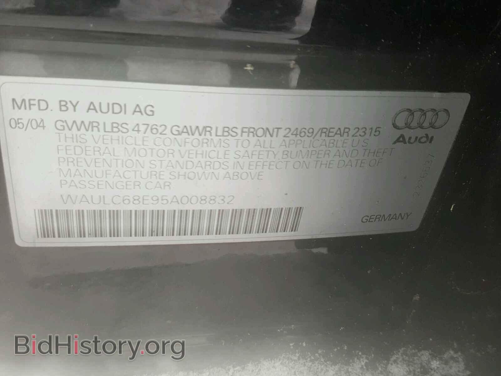 2005 AUDI A4 - VIN: WAULC68E95A008832 - Фото 10
