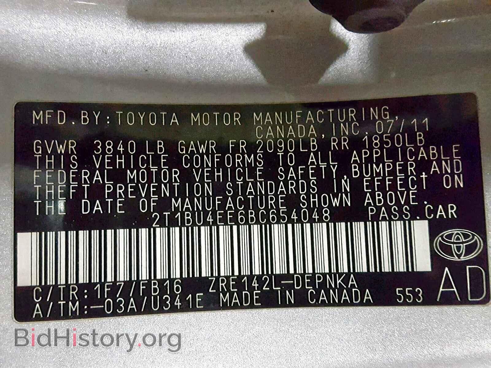 2011 TOYOTA COROLLA BA - VIN: 2T1BU4EE6BC654048 - Фото 10