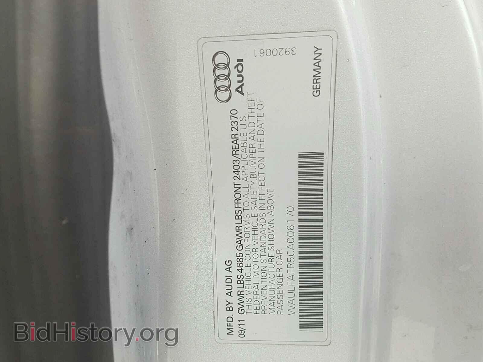 2012 AUDI A5 PREMIUM - VIN: WAULFAFR5CA006170 - Photo 10