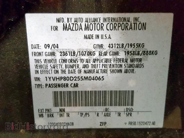 2005 MAZDA 6 - VIN: 1YVHP80D255M04065 - Фото 10