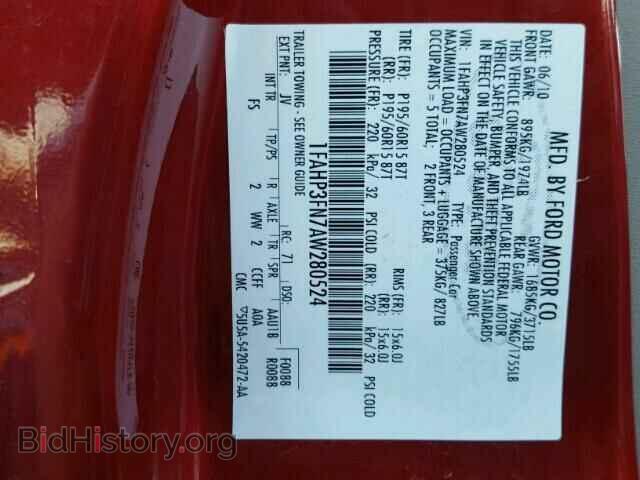 2010 FORD FOCUS - VIN: 1FAHP3FN7AW280524 - Фото 10