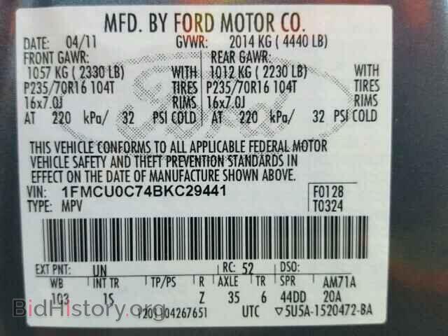 2011 FORD ESCAPE - VIN: 1FMCU0C74BKC29441 - Фото 10