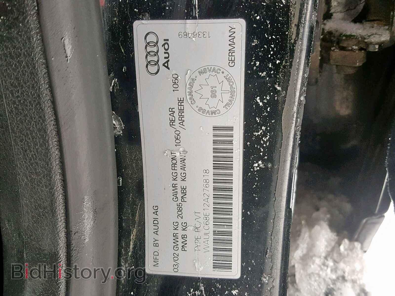2002 AUDI A4 - VIN: WAULC68E12A276818 - Фото 10
