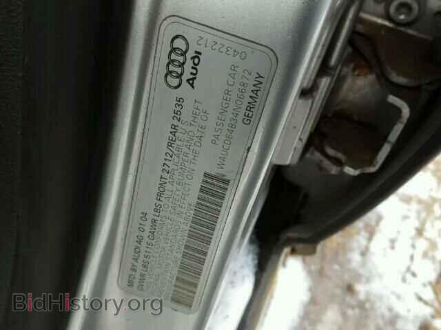 2004 AUDI A6 - VIN: WAUCD64B34N066872 - Фото 10