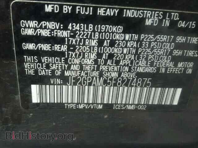 2015 SUBARU XV - VIN: JF2GPAMC5F8274875 - Фото 10