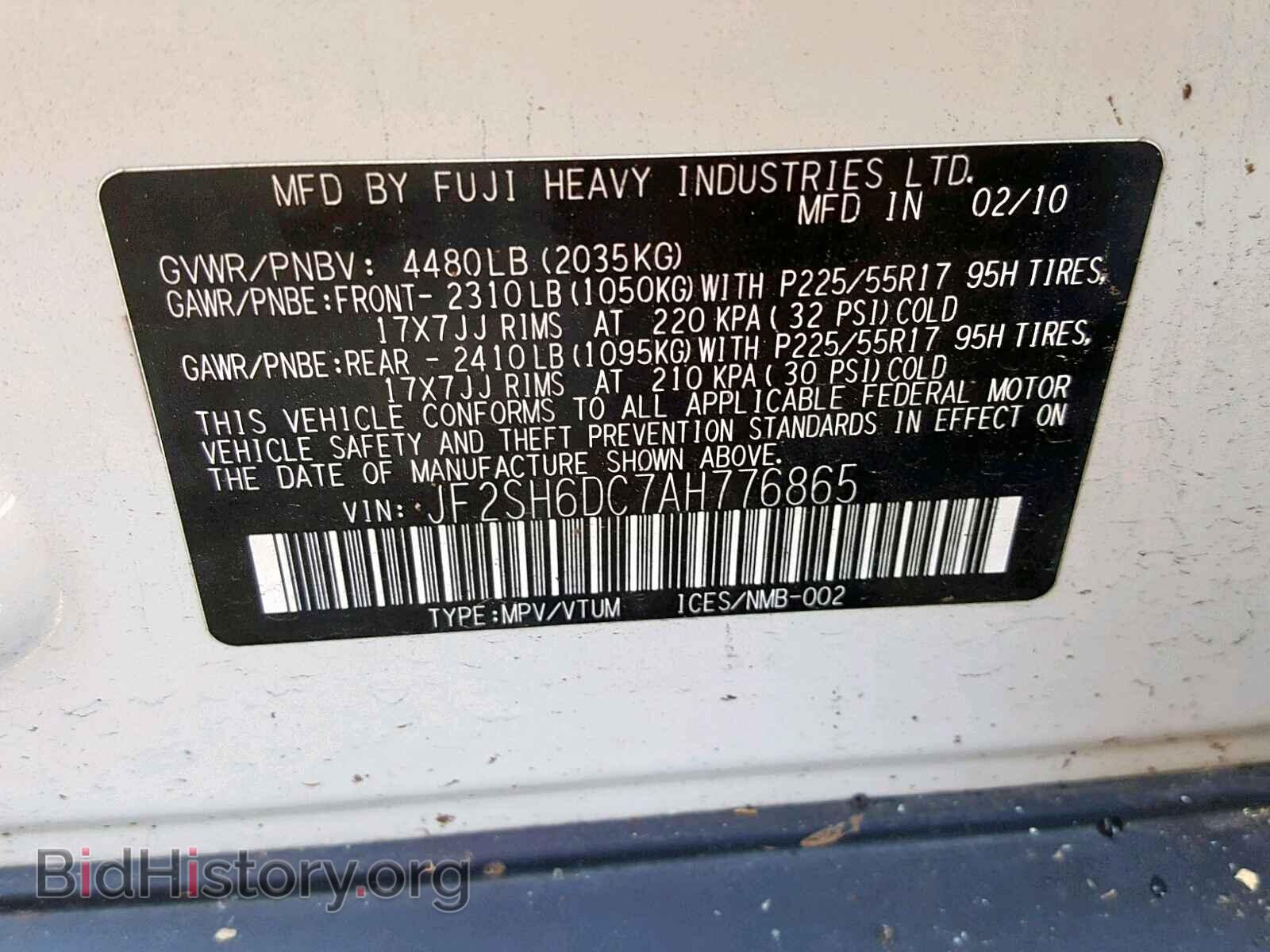 2010 SUBARU FORESTER - VIN: JF2SH6DC7AH776865 - Photo 10