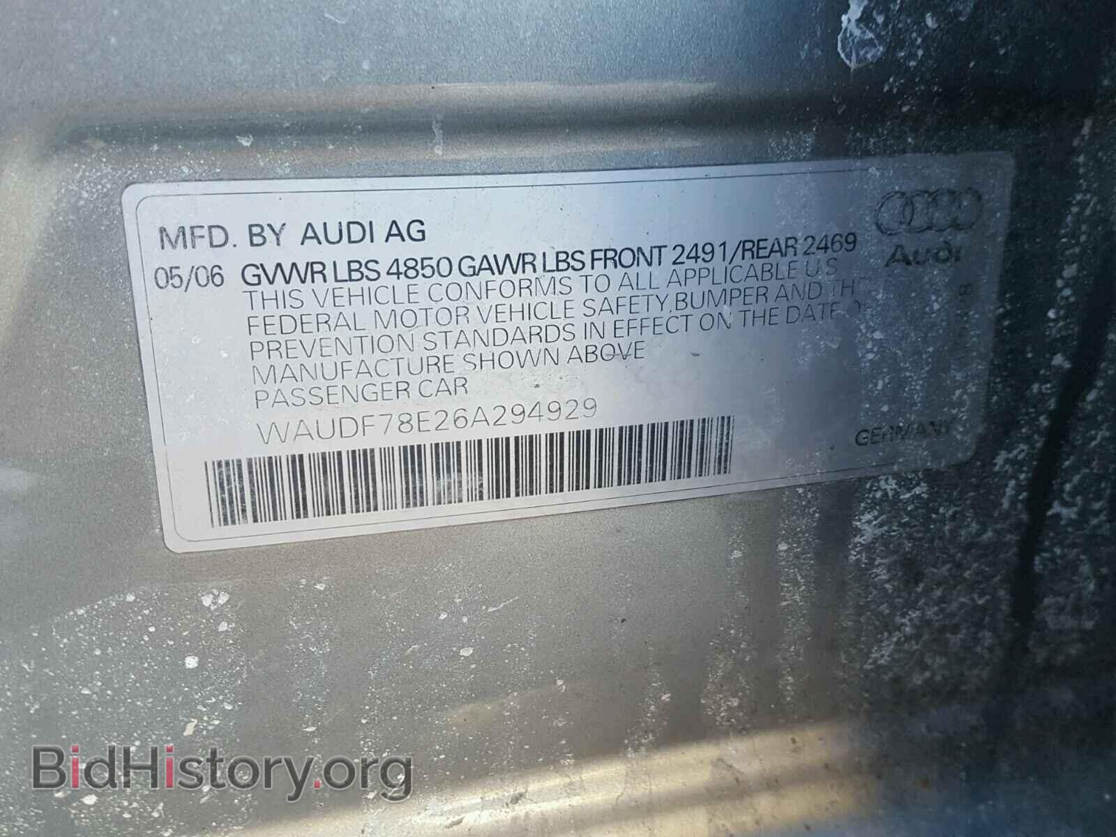 2006 AUDI A4 - VIN: WAUDF78E26A294929 - Фото 10