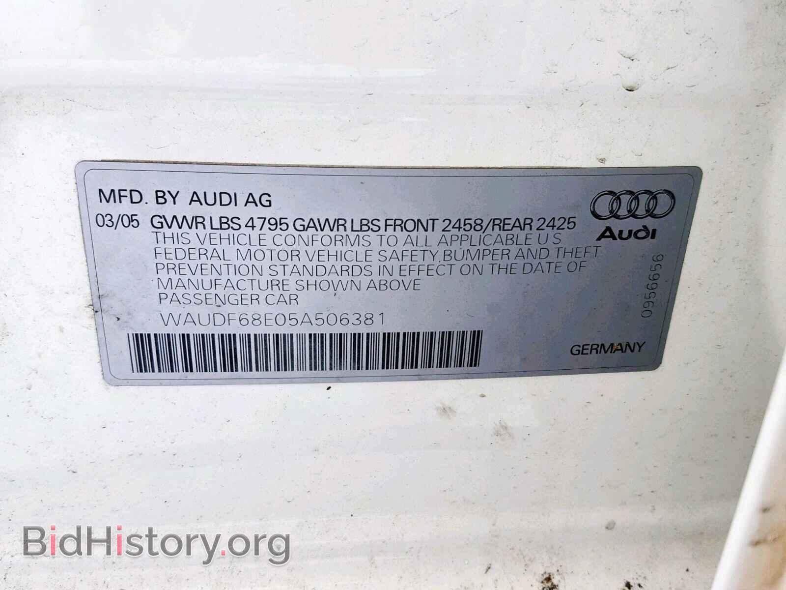 2005 AUDI A4 - VIN: WAUDF68E05A506381 - Фото 10