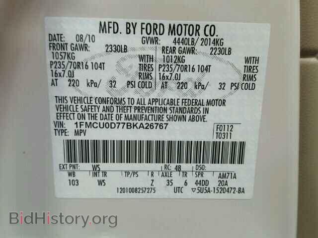 2011 FORD ESCAPE - VIN: 1FMCU0D77BKA26767 - Фото 10