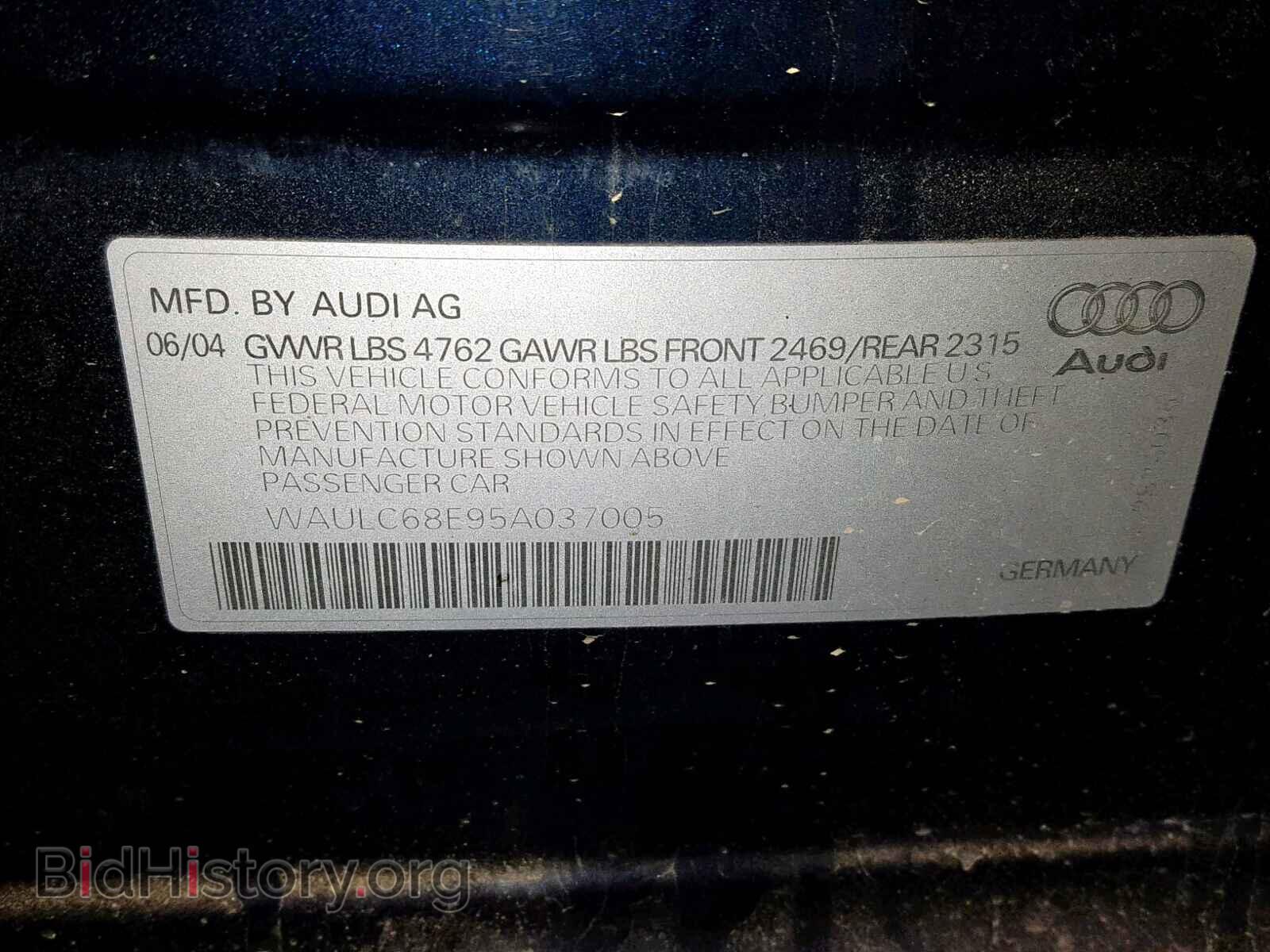 2005 AUDI A4 - VIN: WAULC68E95A037005 - Фото 10