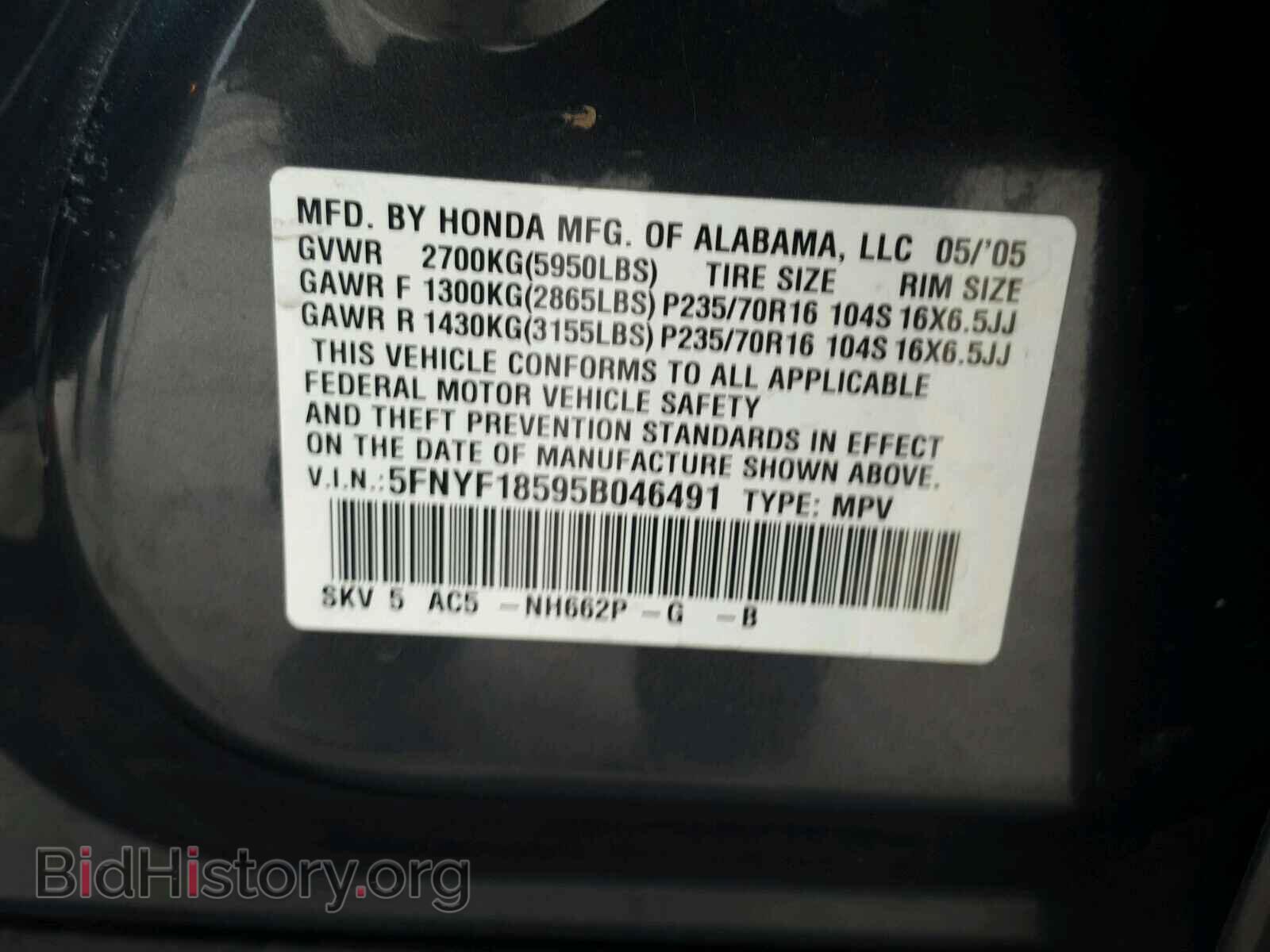 2005 HONDA PILOT - VIN: 5FNYF18595B046491 - Фото 10
