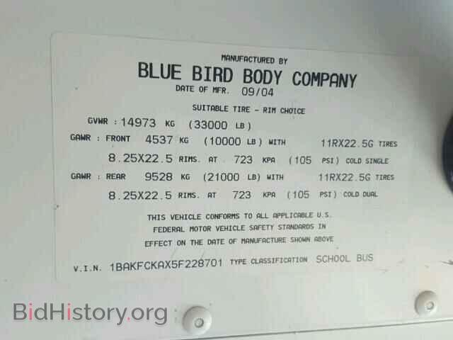 2005 BLUE BIRD ALL MODELS - VIN: 1BAKFCKAX5F228701 - Фото 10