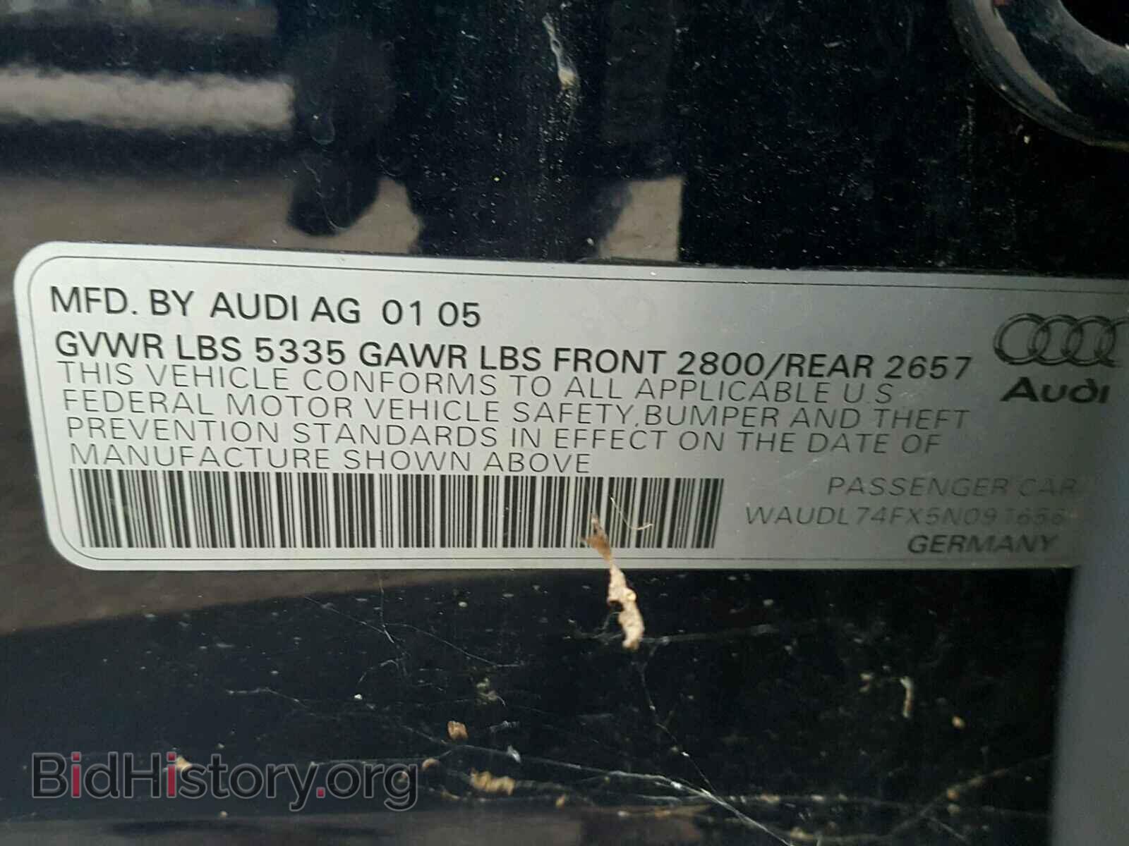 2005 AUDI A6 - VIN: WAUDL74FX5N091656 - Фото 10