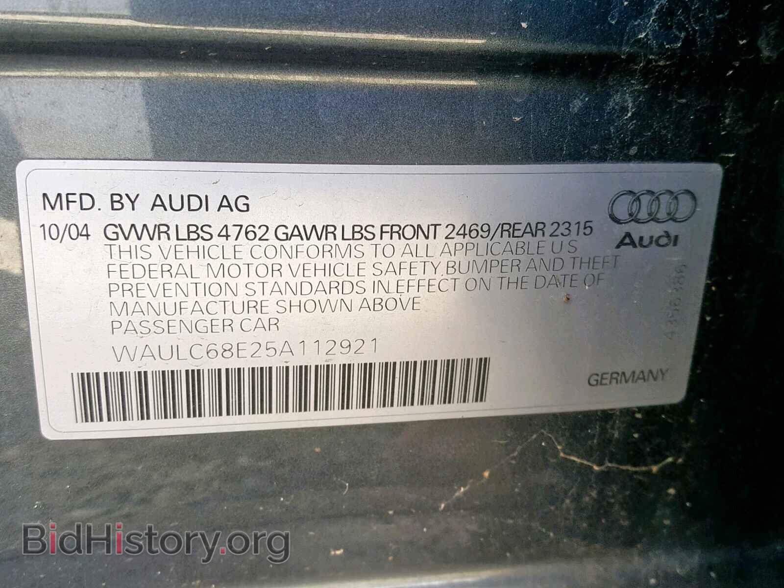 2005 AUDI A4 - VIN: WAULC68E25A112921 - Фото 10