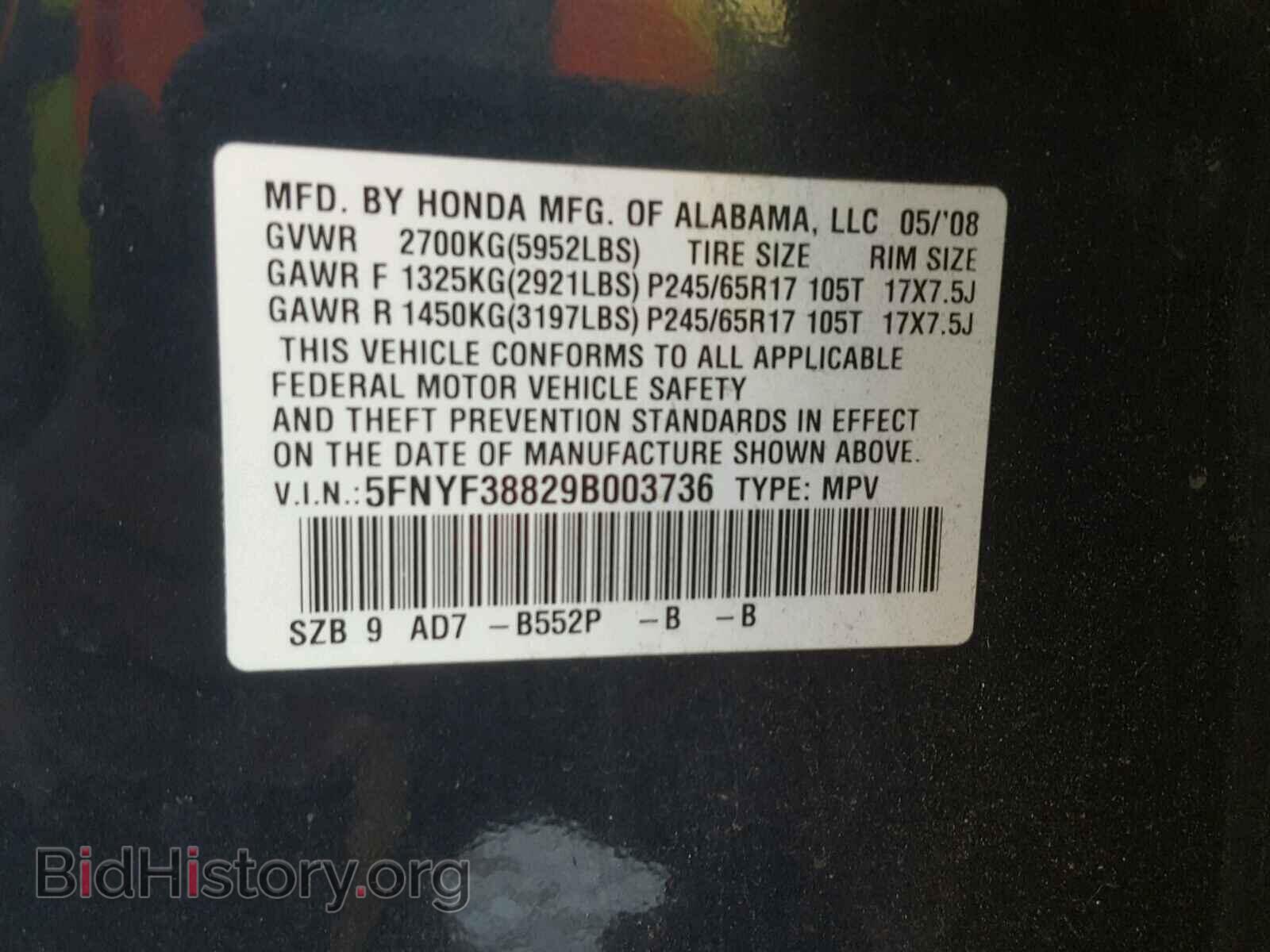2009 HONDA PILOT - VIN: 5FNYF38829B003736 - Фото 10