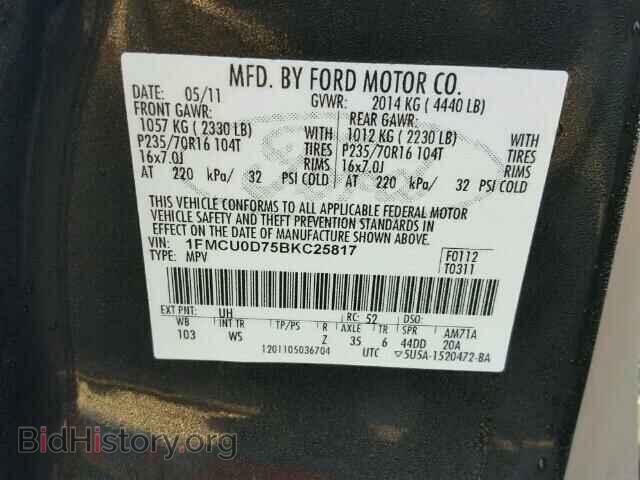 2011 FORD ESCAPE - VIN: 1FMCU0D75BKC25817 - Фото 10
