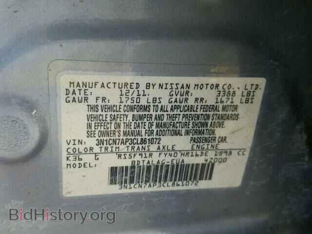 2012 NISSAN VERSA - VIN: 3N1CN7AP3CL861072 - Фото 10