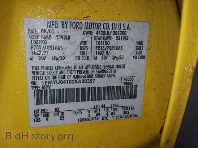 2002 FORD ESCAPE - VIN: 1FMYU04102KA20357 - Фото 10