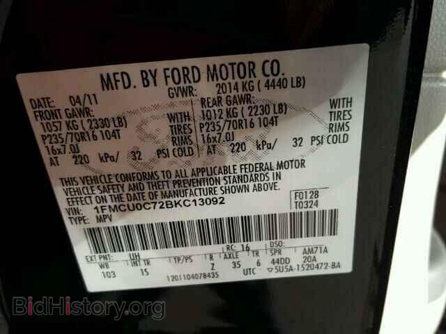 2011 FORD ESCAPE - VIN: 1FMCU0C72BKC13092 - Фото 10
