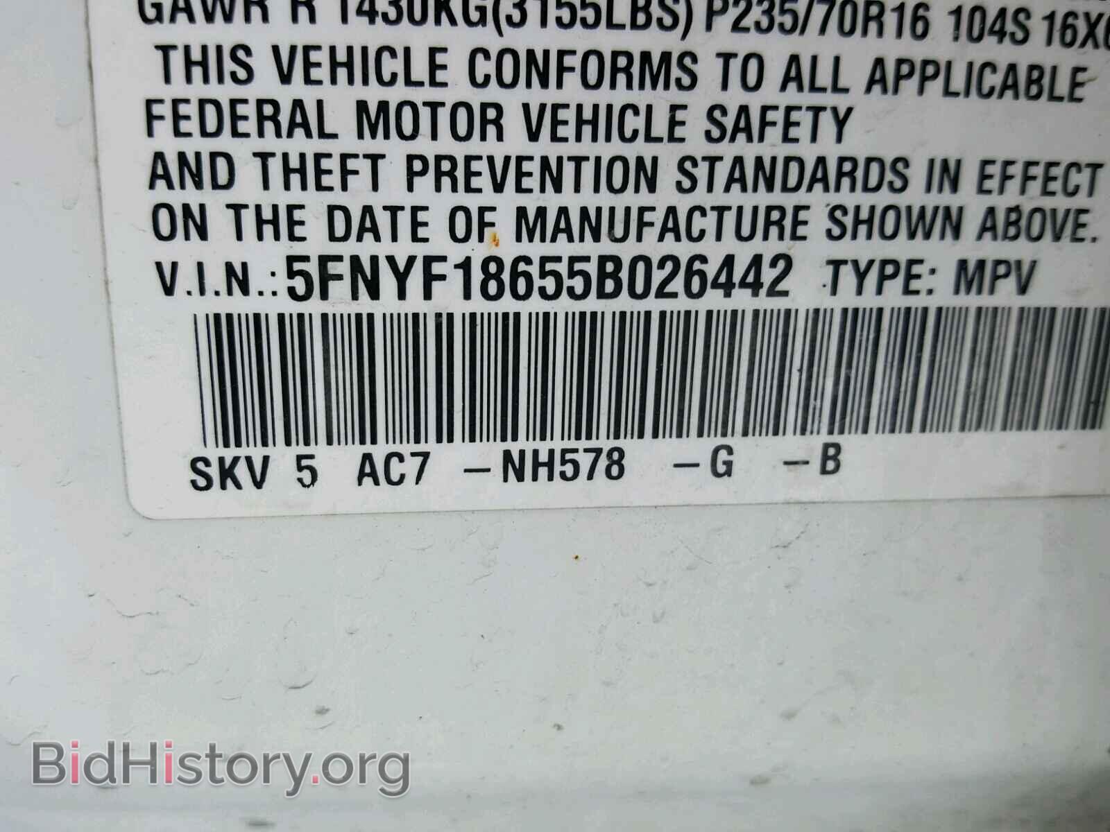 2005 HONDA PILOT - VIN: 5FNYF18655B026442 - Фото 10