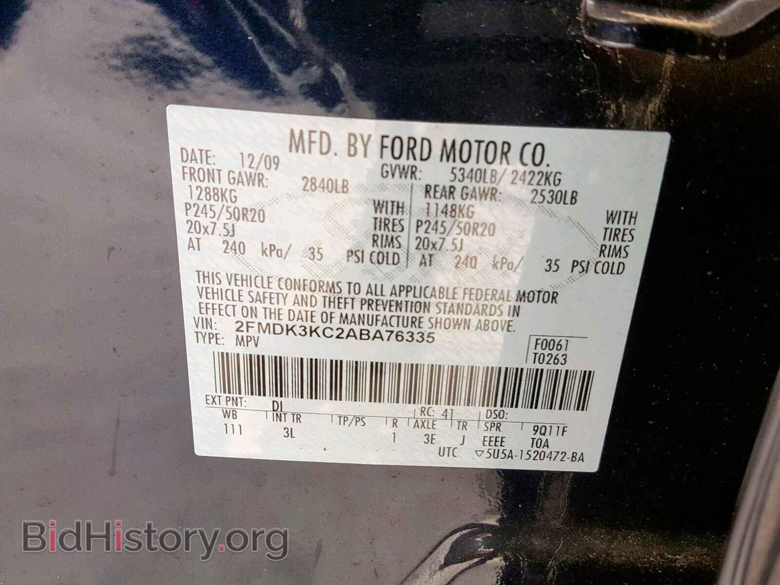 2010 FORD EDGE - VIN: 2FMDK3KC2ABA76335 - Фото 10
