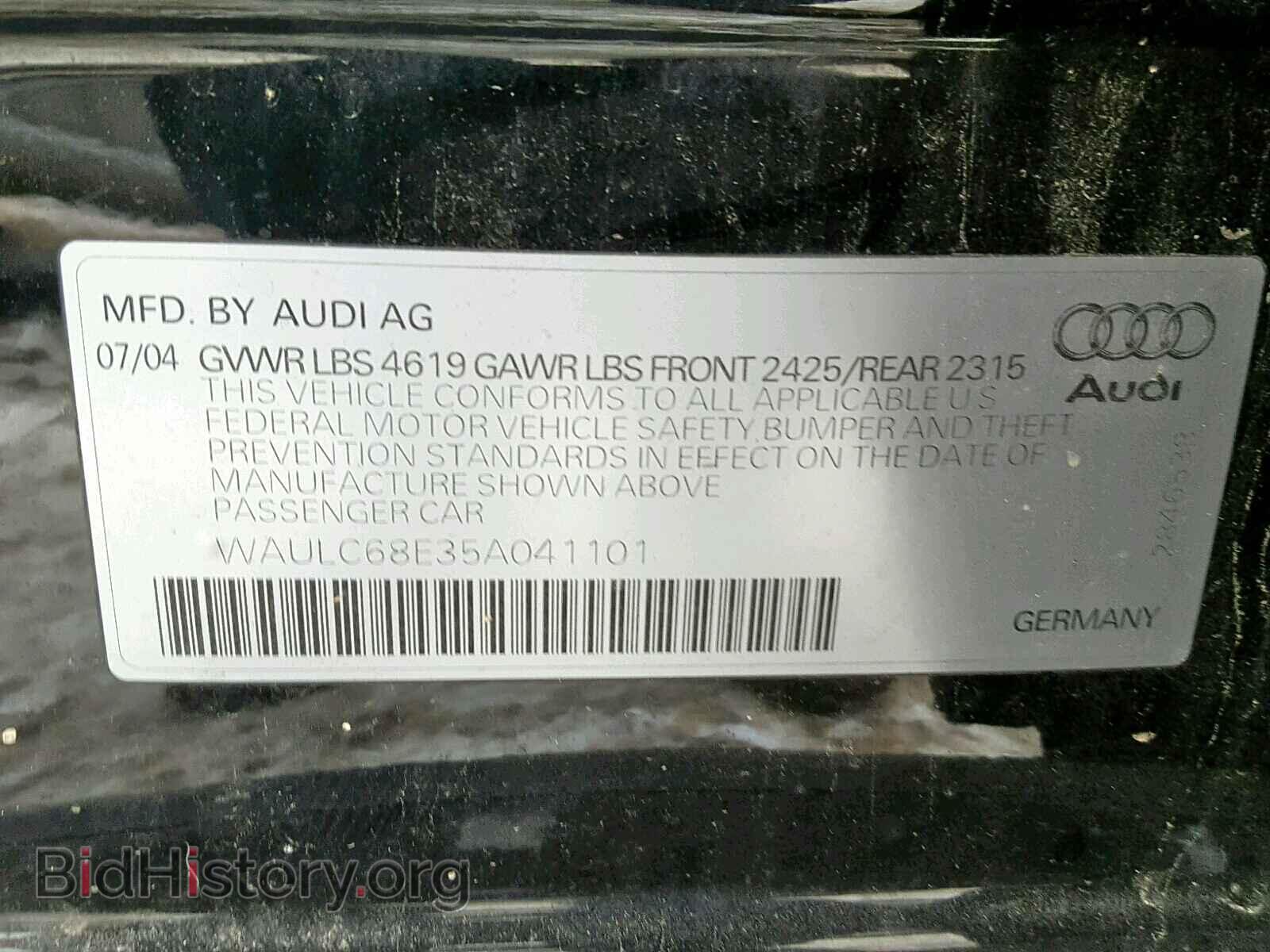 2005 AUDI A4 - VIN: WAULC68E35A041101 - Фото 10
