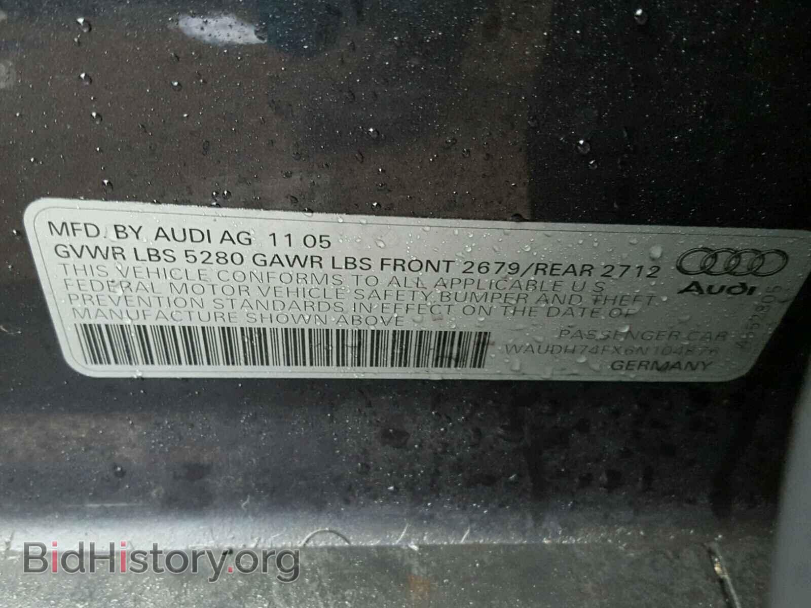 2006 AUDI A6 - VIN: WAUDH74FX6N104876 - Фото 10