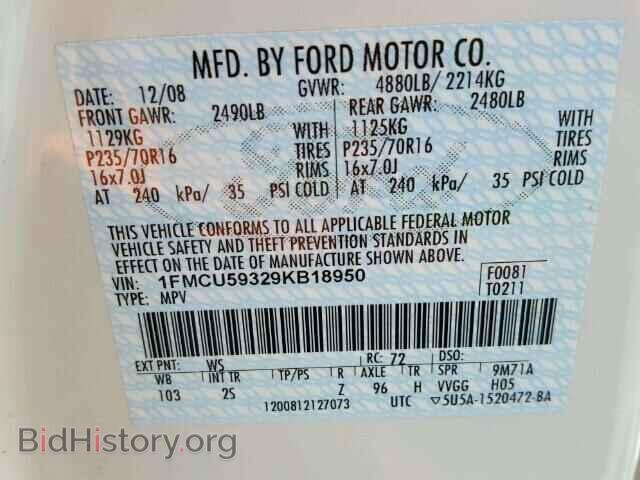2009 FORD ESCAPE - VIN: 1FMCU59329KB18950 - Фото 9