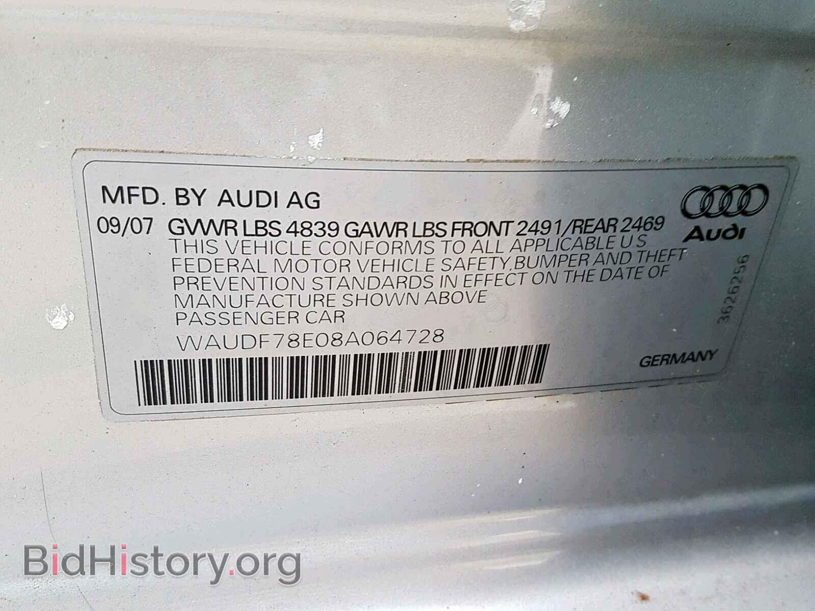 2008 AUDI A4 - VIN: WAUDF78E08A064728 - Фото 10
