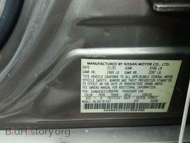 2005 NISSAN MAXIMA - VIN: 1N4BA41E55C866490 - Фото 10