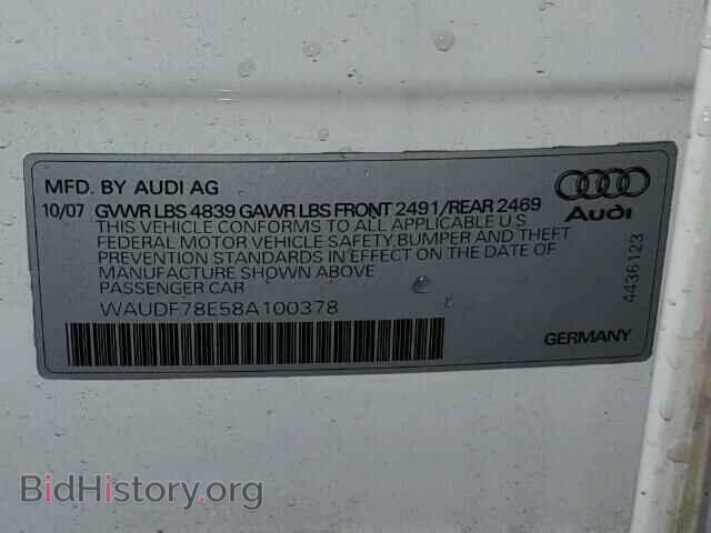 2008 AUDI A4 - VIN: WAUDF78E58A100378 - Фото 10