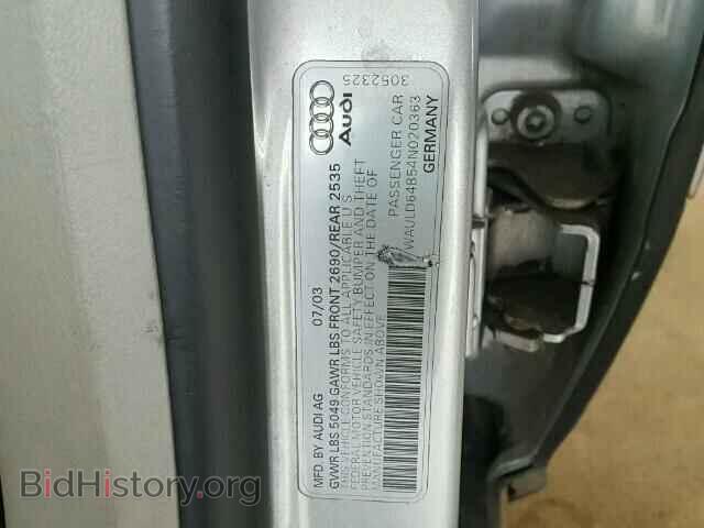 2004 AUDI A6 - VIN: WAULD64B54N020363 - Фото 10