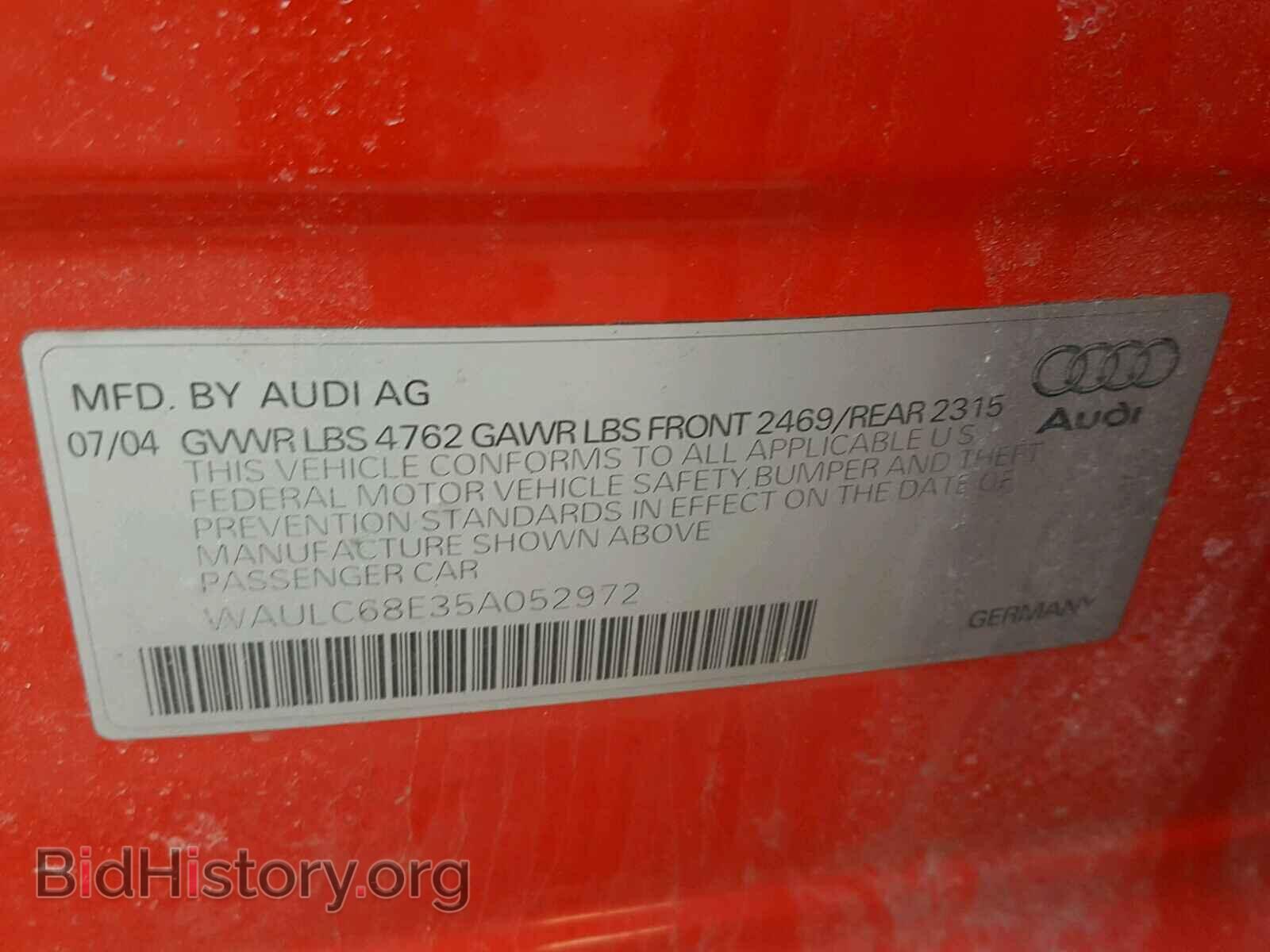 2005 AUDI A4 - VIN: WAULC68E35A052972 - Фото 10