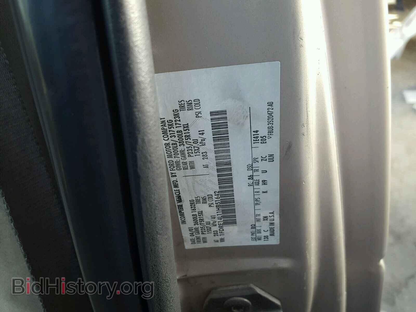 2001 FORD ECONOLINE - VIN: 1FDRE14L11HB51642 - Фото 10