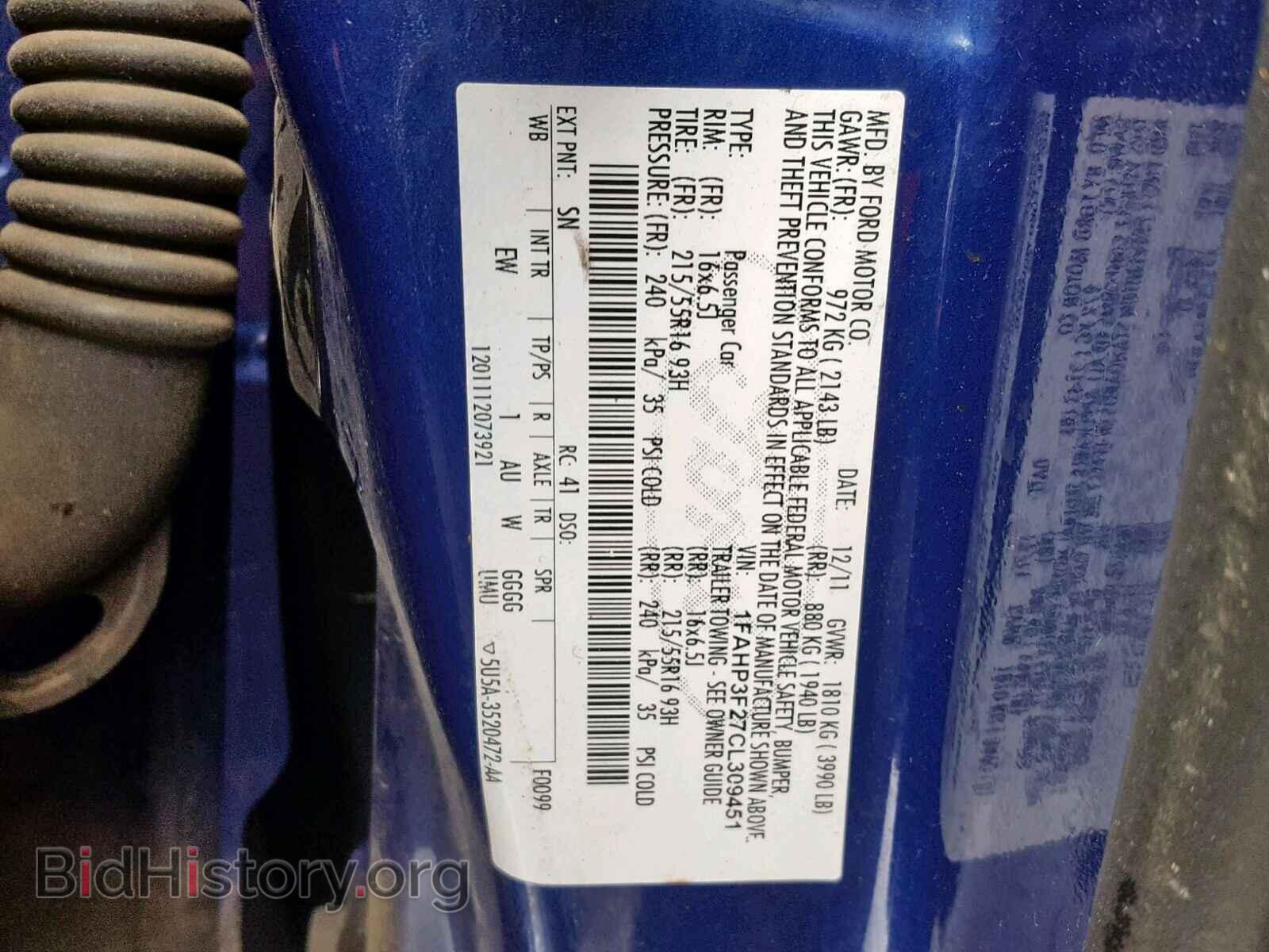 2012 FORD FOCUS SE - VIN: 1FAHP3F27CL309451 - Фото 10