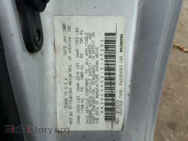 2001 MITSUBISHI ECLIPSE - VIN: 4A3AC44G21E145293 - Photo 10